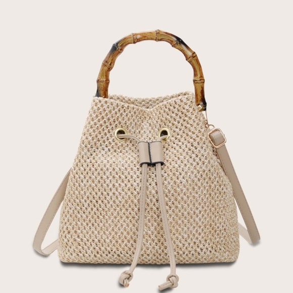 Straw bucket drawstring Bag - Picture 2 of 7